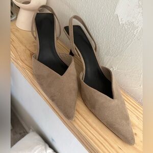 Suede Mule Strap Low Heels Khaki
